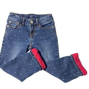 GAP Jeans FLEECE LINED 4 Blue White POLKA DOTS Girls Stretch Cotton STRAIGHT